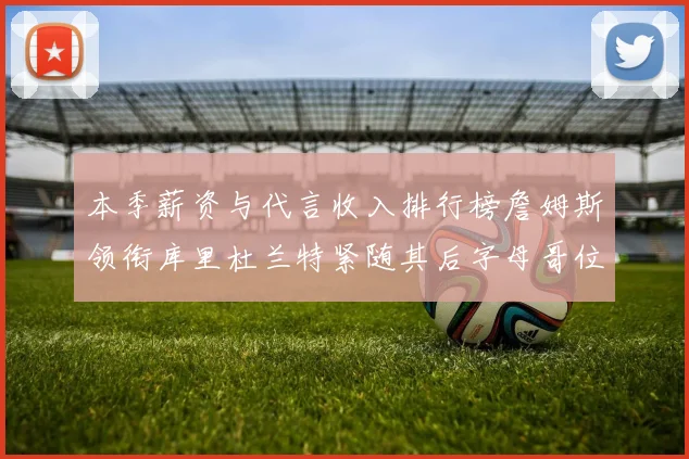 本季薪资与代言收入排行榜詹姆斯领衔库里杜兰特紧随其后字母哥位列第四